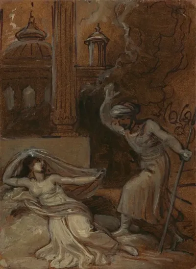 Illustration For An Eastern Romance Possibly The Arabian Nights With Female Figure Reclining At Left