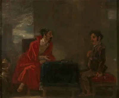Illustration For Don Quixote Two Figures At A Table