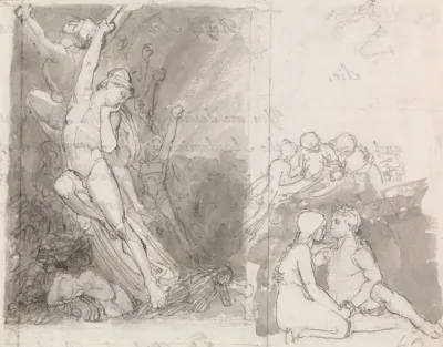 Illustration To Miltons Paradise Lost Adam And Eve Guarded By The Angels