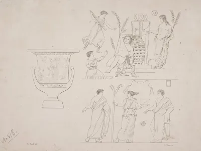 Illustrationstavle Med Antik Vase Og Figurer