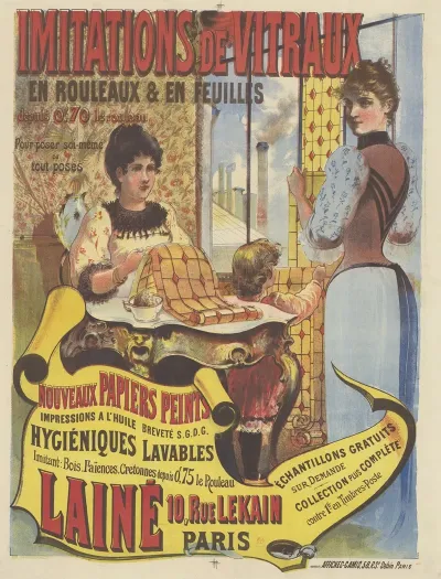 Imitation De Vitraux En Rouleaux En Feuilles Nouveaux Papiers Peints Impressions A Lhuile Laine 10 Rue Lekain Paris