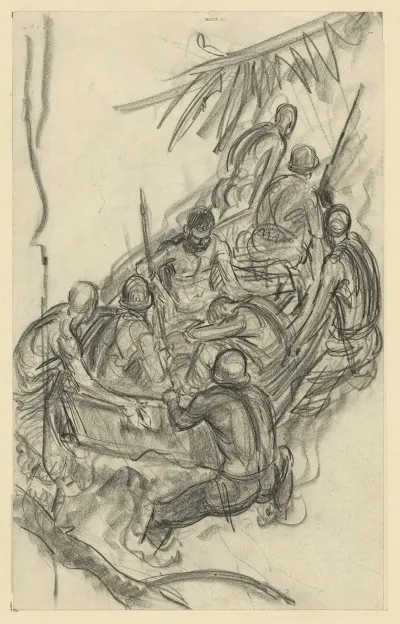 Impression Bringing Wounded Down The Matanakau E G Mataniko River Guadalcanal