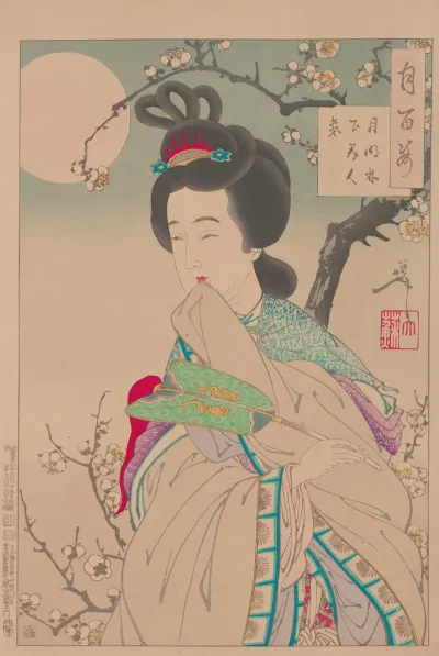 In The Moonlight Under The Trees A Beautiful Woman Comes Getsumei Rinka Bijin Majiru