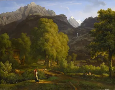 In The Village Of Meiringen Towards The Well And Wetterhorn