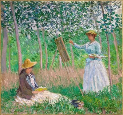 In The Woods At Giverny Blanche Hoschede At Her Easel With Suzanne Hoschede Reading