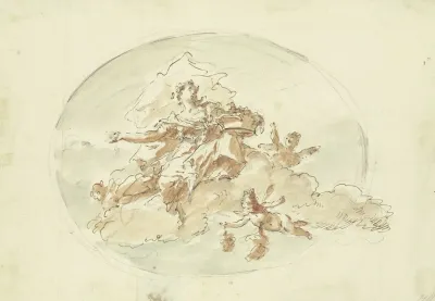 In Wolken Schwebender Weiblicher Genius Mit Krone
