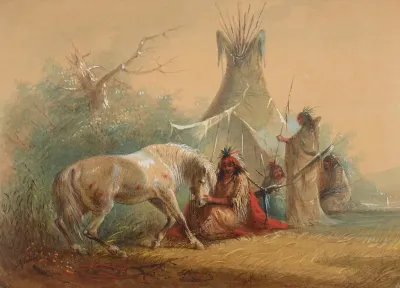 Indian Caressing His Horse
