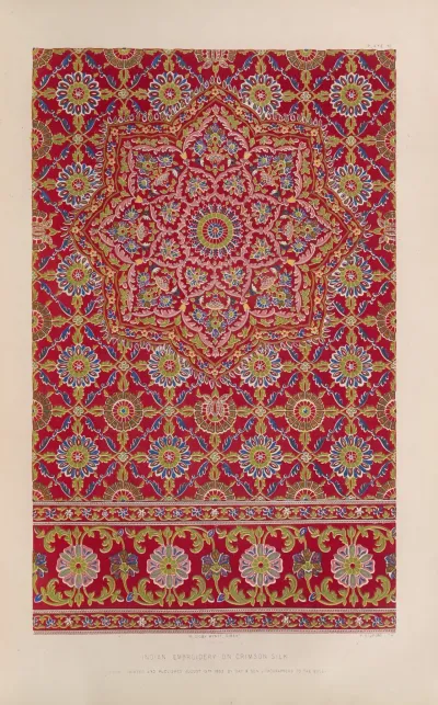 Indian Embroidery On Crimson Silk