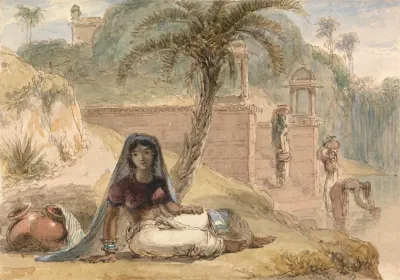 Indian Girl Seated By A River