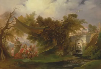 Indian Landscape With Figures Near A Stream