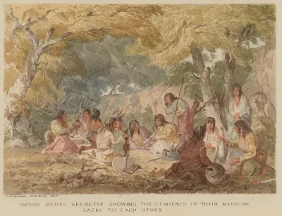 Indian Medas Secretly Showing The Contents Of Their Medicine Sacks To Each Other