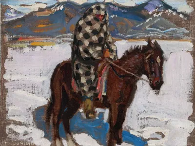 Indian On Horseback In Snow
