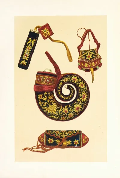 Indian Powder Horn And Three Pieces Of Matchlock Furniture