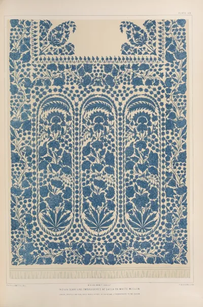Indian Scarf End Embroidered At Dacca On White Muslin