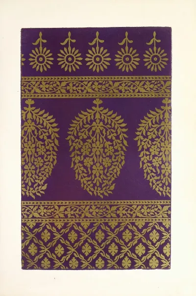 Indian Scarf In Purple Muslin With Pattern In Gold Printing