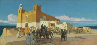 Indians And Spanish Soldiers Pueblo Village