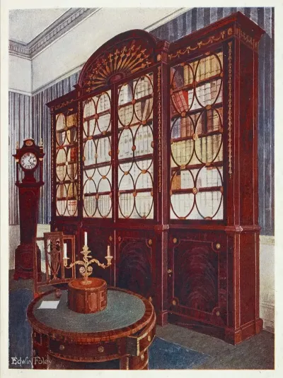 Inlaid Mahogany Break Front Bookcase Mahogany Pedestal Centre Table