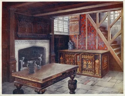 Inlaid Nonesuch Chest Carved Drawing Table Carved Chimneypiece Earliest English Wallpaper