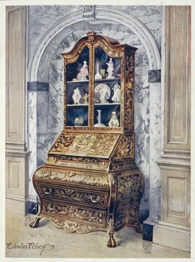 Inlaid Walnut Bombe Bureau Cabinet