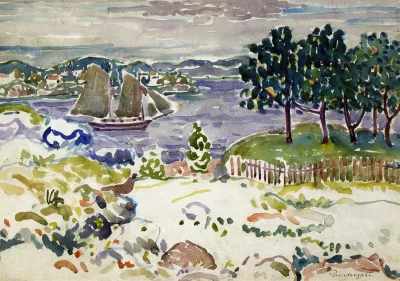 Inlet With Sailboat Maine