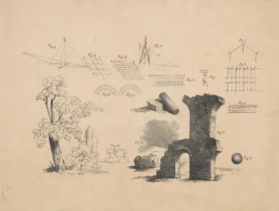 Instructional Plate For Drawing With Geometric Figures Trees And A Chimney
