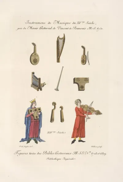 Instrumens Sic De Musique Du Xvme Siecle Figures Tirees Des Bibles Historiaux Mss No 6703 Et 6819
