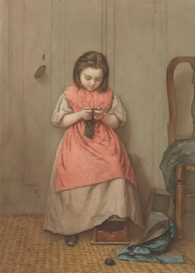 Interieur Met Breiend Meisje