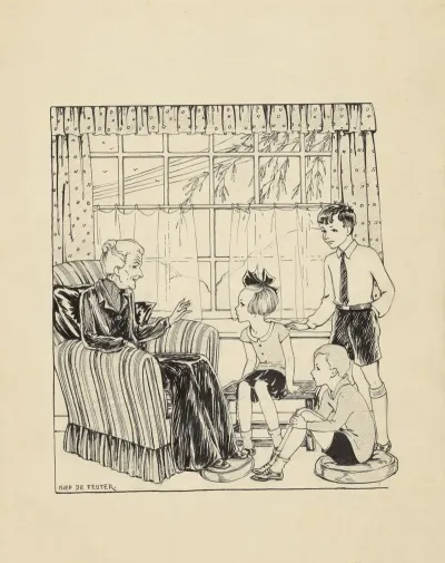Interieur Met Een Oude Vrouw En Drie Kinderen 2