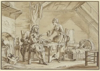 Interieur Mit Elternpaar Und Zwei Kindern