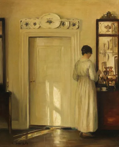 Interieur Mit Frau Beim Teekochen