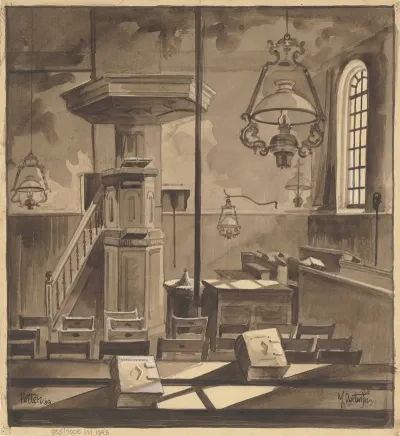 Interieur Van De Kerk Te Pette Die In 1943 Is Gesloopt Door De Duitse Bezetter