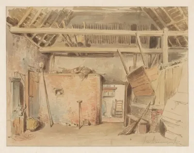 Interieur Van Een Boerenschuur Met Doorkijk Naar De Keuken