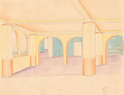 Interior Design Drawings For Unidentified Rooms Sketch For Interior Possibly Hotel Lobby