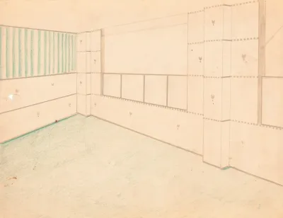Interior Design Drawings For Unidentified Rooms Sketch For Interior With Green Coloring And Floral Pattern On Wall