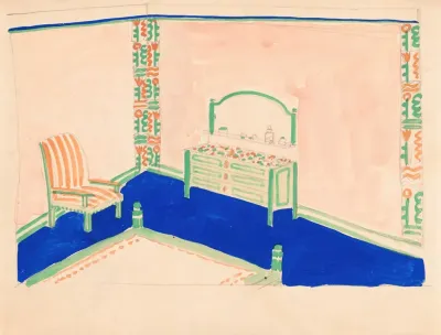 Interior Design Drawings For Unidentified Rooms Sketch For Room Colored Green And Orange