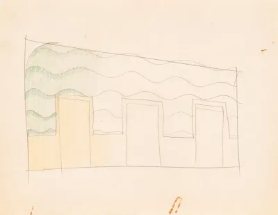 Interior Design Drawings For Unidentified Rooms Sketch For Unidentified Interior Partially Colored Green And Yellow