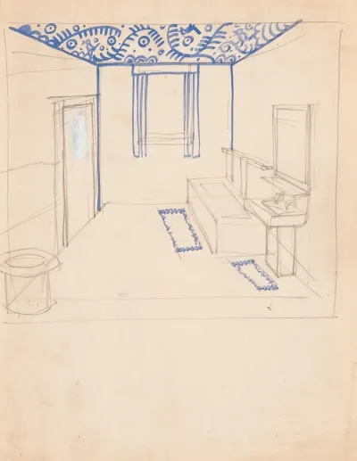 Interior Design Sketches For Alamac Hotel 71st And Broadway New York Ny Incomplete Interior Perspective Of A Bathroom
