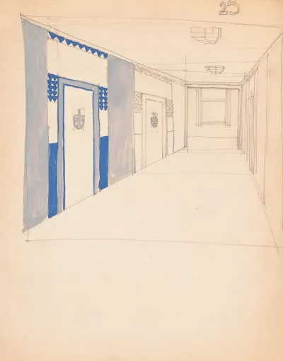 Interior Design Sketches For Alamac Hotel 71st And Broadway New York Ny Incomplete Interior Perspective Of A Hallway