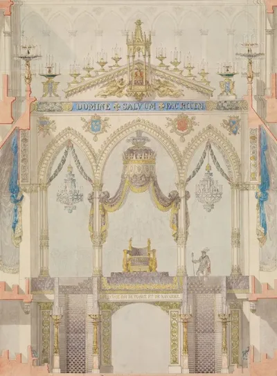 Interior Elevation Of Reims Cathedral With The Rood Screen And Throne For The Coronation Of King Louis Xviii