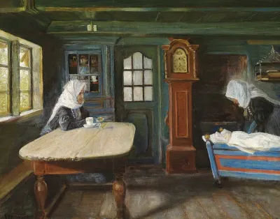 Interior Fra En Bondestue Med Den Lille I Vuggen