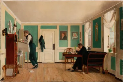 Interior From Amaliegade Captain Carl Ludvig Bendz Standing And Dr Jacob Christian Bendz Seated