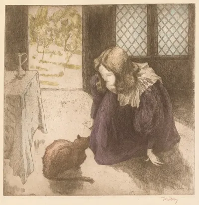 Interior Little Girl With Cat La Petite Fille Au Chat