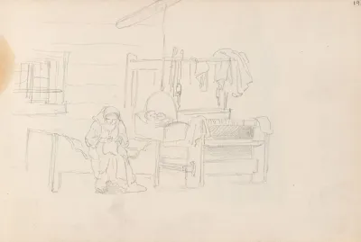 Interior Med Seng Hengevugge Vev Og Figurer Spattungen