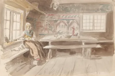 Interior Med Sittende Kvinne Dalarna