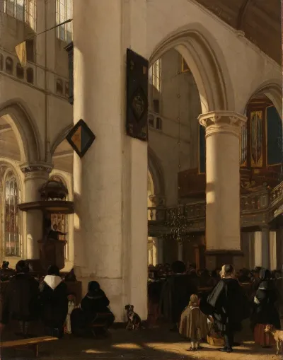 Interior Of A Protestant Gothic Church During A Service