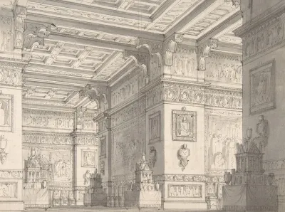 Interior Of A Stateroom With Four Tables Displaying Urns And Tabernacles
