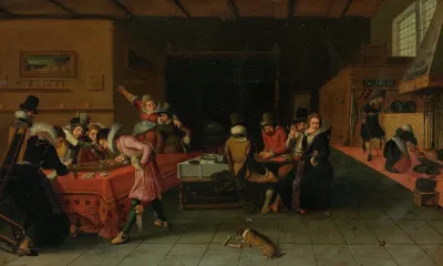 Interior Of A Tavern Or Brothel With People Drinking And Playing Trictrac
