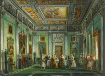 Interior Of An Elegant Dining Room With A Dinner Party