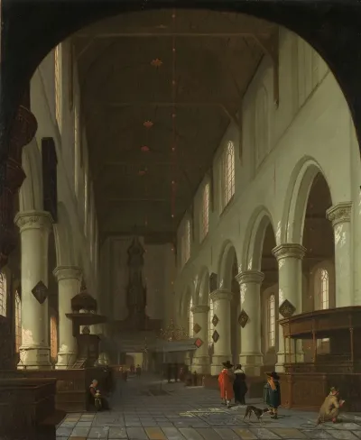Interior Of The Oude Kerk In Delft From The Choir Toward The Portal