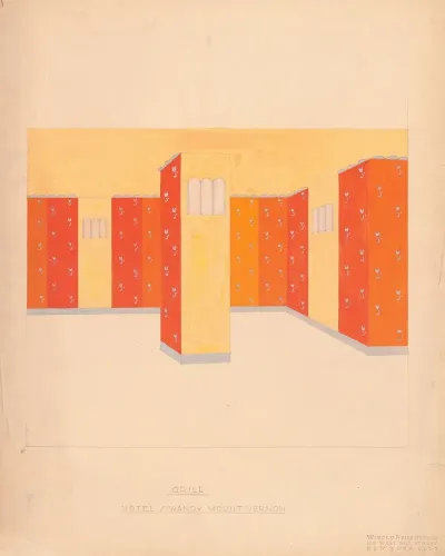 Interior Perspective Drawings Of Hotel Siwanoy Mount Vernon Ny Interior Perspective Study Of Grill In Red Yellow And Orange